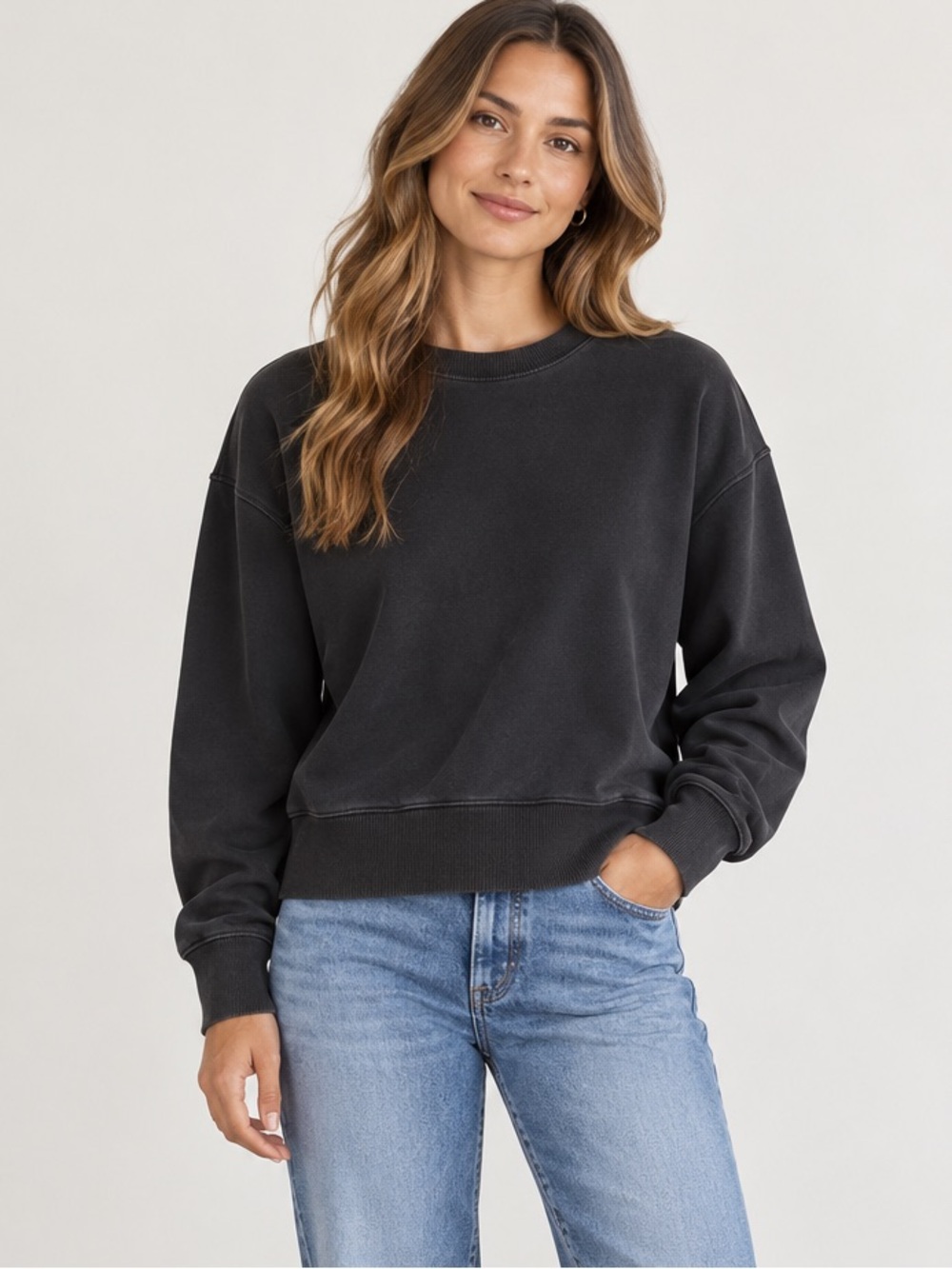 Everlane Organic Cotton Crewneck Sweatshirt Small Black Heavyweight Pullover